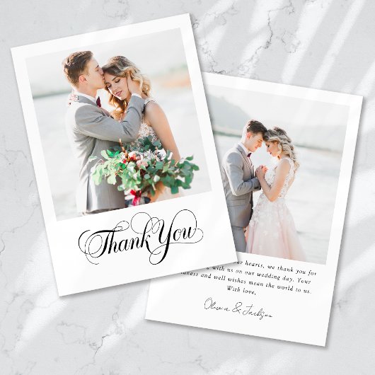 モダン数々の写真結婚書道 サンキューカード