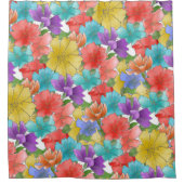 モダン数々の色の水色フローラ シャワーカーテン (正面)