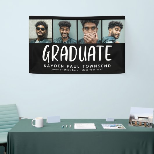 モダン数々の4枚フォトコラージュ大学院ブラック 横断幕 (トレードショー)