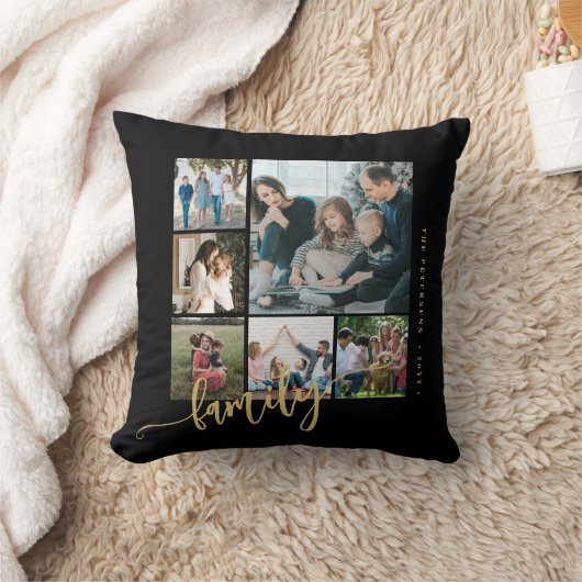 モダン数々のphoto collage family script keepsake クッション (ブランケット)