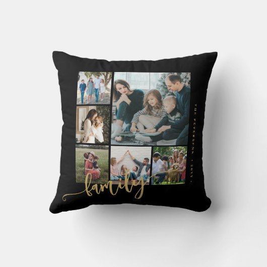 モダン数々のphoto collage family script keepsake クッション (裏面)