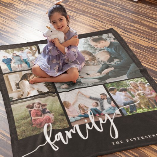モダン数々のphoto collage family script keepsake フリースブランケット