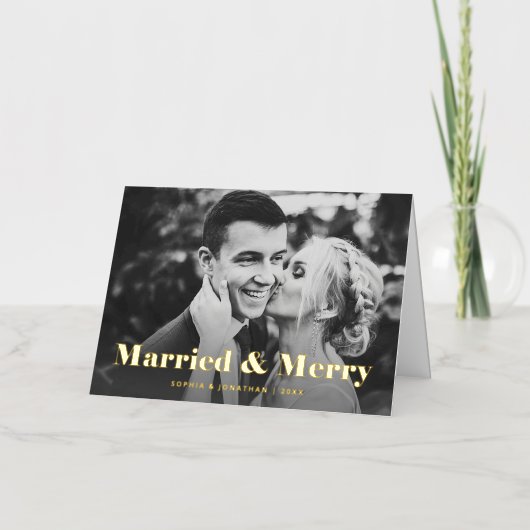モダン文字と写真 |と結婚した金ゴールド 箔シーズンカード (正面)