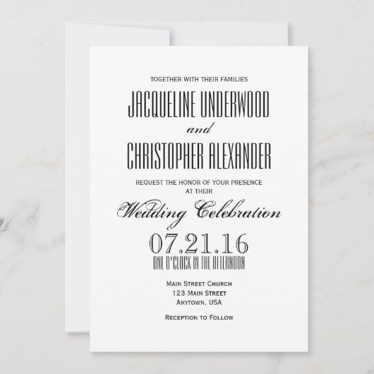 モダン文字のみ結婚式招待状 招待状 (正面)