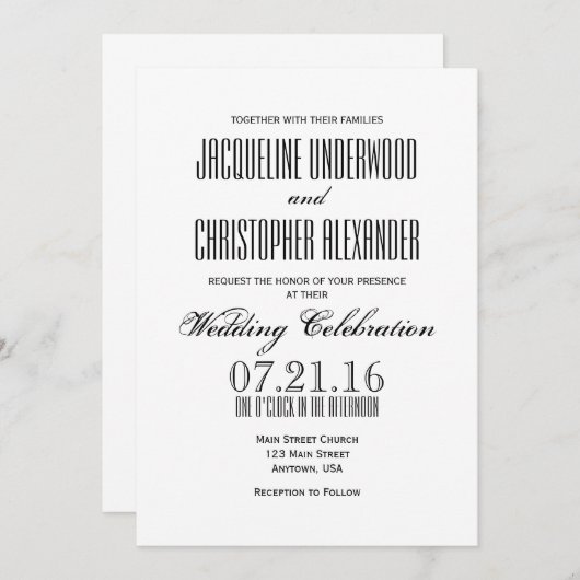 モダン文字のみ結婚式招待状 招待状 (正面/裏面)