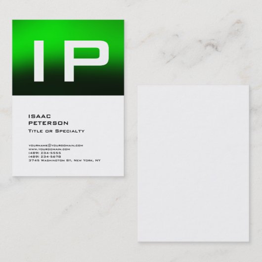 モダン文字はっきりしたモノグラムグリーンホワイトプロフェッショナル 名刺 (正面/裏面)