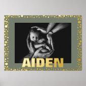 モダン文字はっきりした金ゴールドの小石とMOSS写真 箔ポスター (正面)