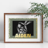 モダン文字はっきりした金ゴールドの小石とMOSS写真 箔ポスター