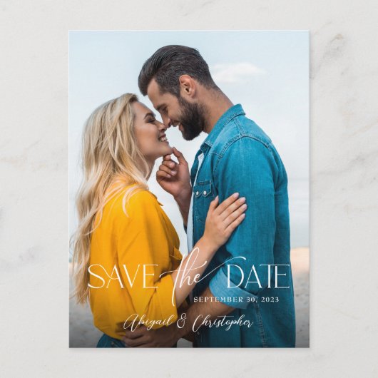 モダン文字オーバーレイ写真の保存日付 ポストカード (正面)