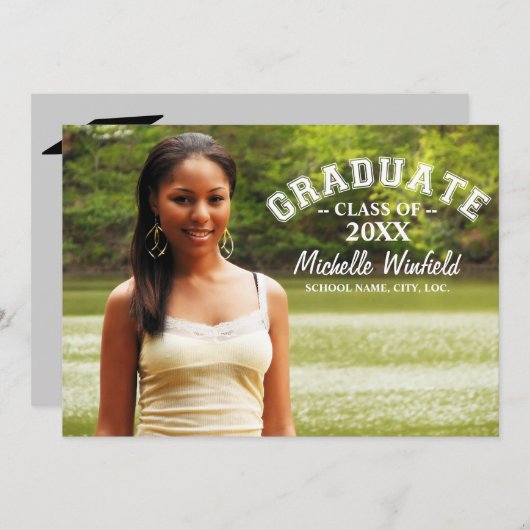 モダン文字オーバーレイ写真卒業 招待状 (正面/裏面)