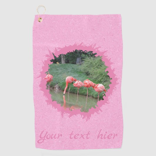 モダン文字カスタムとピンク色の写真 ゴルフタオル (正面)