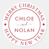 モダン文字カスタムクリスマス ラウンドシール (正面)