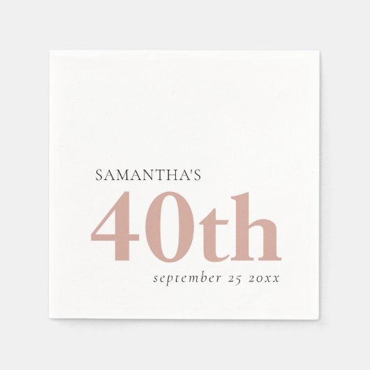 モダン文字カスタム赤面ピンク40番名日付 スタンダードカクテルナプキン (正面)