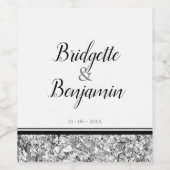 モダン文字シルバーとブラック結婚ズ ワインラベル (シングルラベル)