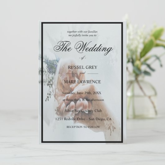 モダン文字付きエレガント結婚式招待状 招待状 (スタンド正面)