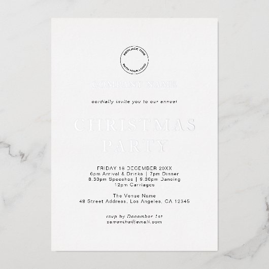 モダン文字企業のパーティーラグジュアリー実在 箔招待状 (正面)