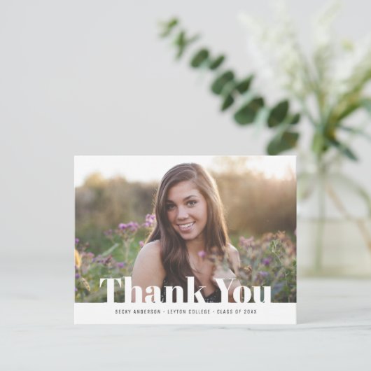 モダン文字写真感謝してい卒業前 ポストカード (スタンド正面)