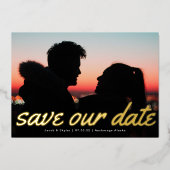 モダン文字数々の写真の発表 箔招待状 (正面)