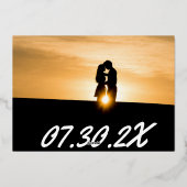 モダン文字数々の写真の発表 箔招待状 (裏面)