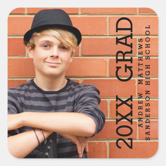 モダン文字 |写真卒業ステッカー スクエアシール (正面)