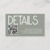 モダン文字QRコードSage Greenの結婚詳細 エンクロージャーカード (正面)