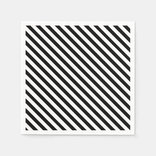 モダン斜め白黒ストライプ色 スタンダードカクテルナプキン (正面)