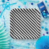 モダン斜め白黒ストライプ色 ペーパープレート (パーティー)