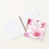 モダン新学期ピンクの水色フローラ ノートブック (内部)
