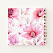 モダン新学期ピンクの水色フローラ ノートブック (裏面)