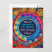 モダン新学期先生名クラスカラフル ポストカード (正面/裏面)
