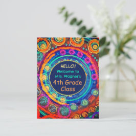 モダン新学期先生名クラスカラフル ポストカード