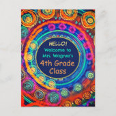 モダン新学期先生名クラスカラフル ポストカード (正面)