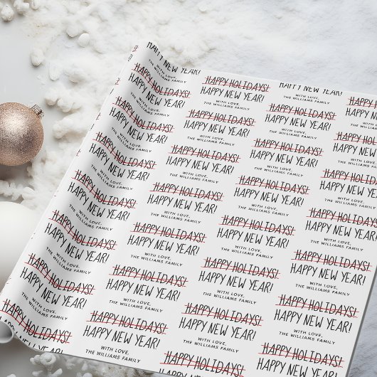 モダン新年おもしろいを迎える遅いハッピーホリデー ラッピングペーパー