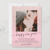 モダン新年バラ金ゴールドグリッターピンク写真 シーズンカード (正面)