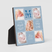 モダン新生児パーソナライズされた5フォトコラージブルー フォトプラーク (正面)