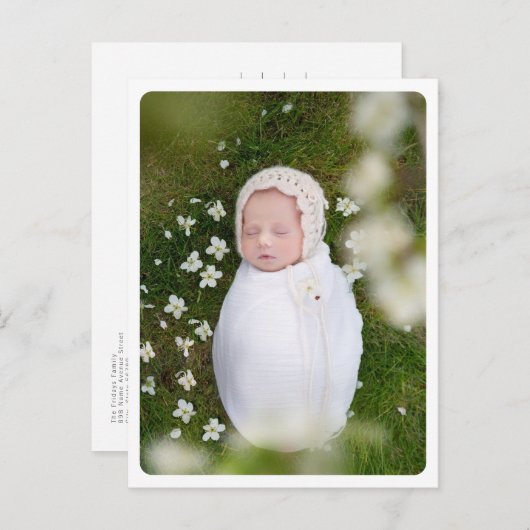 モダン新生児誕生発表ポートレート写真 ポストカード (正面/裏面)