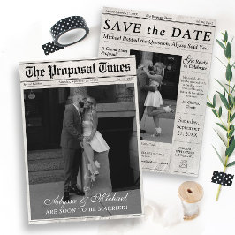 モダン新聞風フォトプロポーズ発表The Proposal Timesお洒落 セーブザデート