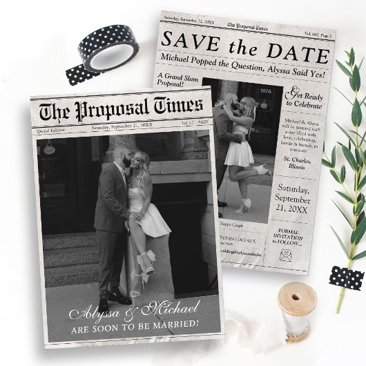 モダン新聞風フォトプロポーズ発表The Proposal Timesお洒落 セーブザデート
