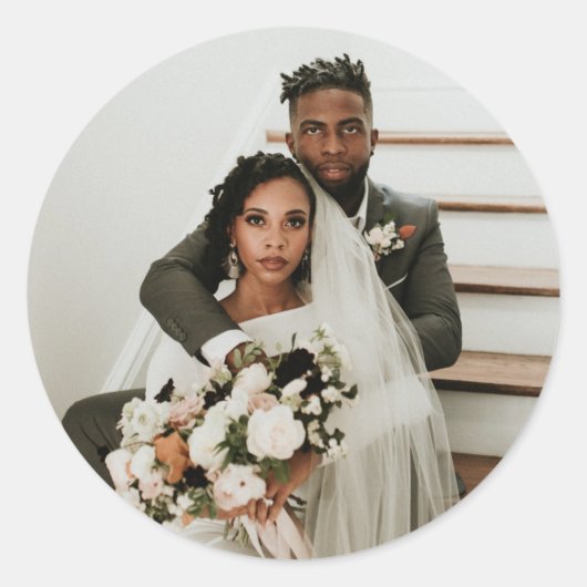 モダン新郎新婦の写真結婚 ラウンドシール (正面)