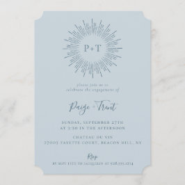 モダン日が差すことライトブルー婚約パーティ 招待状