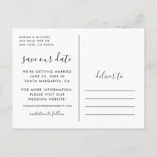 モダン日救付き手書き台本の写真 案内ポストカード (裏面)