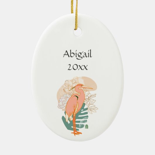 モダン日本のヘロンと花クリスマス セラミックオーナメント (裏面)