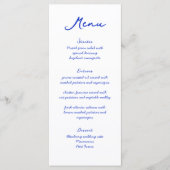 モダン明お洒落るい青の手書きフォント結婚 メニュー (正面)