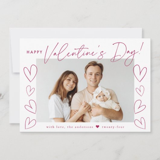 モダン明るい赤紫色スクリプトValentine's Day写真 シーズンカード (正面)