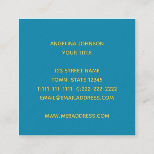 モダン明るい赤紫色ピンクと黄色 スクエア名刺 (裏面)