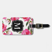 モダン明るい赤紫色ピンクフローラ結婚モノグラム文字 ラゲッジタグ (正面横)