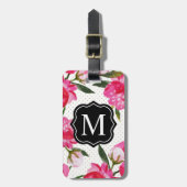 モダン明るい赤紫色ピンクフローラ結婚モノグラム文字 ラゲッジタグ (正面縦)