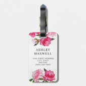 モダン明るい赤紫色ピンクフローラ結婚モノグラム文字 ラゲッジタグ (裏面縦)