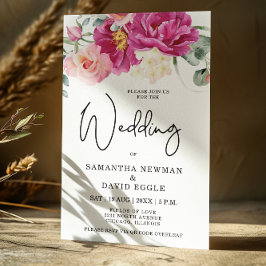 モダン明るい赤紫色ピンクフローラQRコー結婚ド 招待状