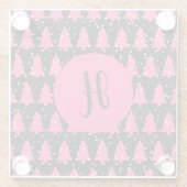 モダン明るい赤紫色&ブラッククリスマスツリーモノグラムグラ ガラスコースター (裏面)